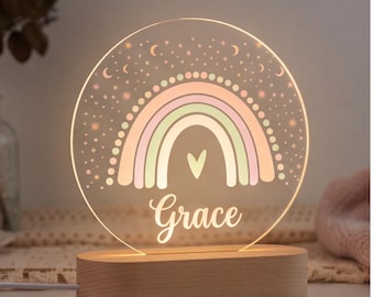 Lámpara de noche personalizada para bebé con nombre y arcoíris, regalo de decoración personalizado para la habitación del bebé, luz suave para la mesita de noche de los niños.