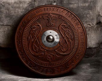 Handgemaakt houten Vikingschild - historisch replicaschild | Cadeau voor hem