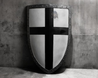 Handmade Templar Knight Shield – Medieval Crusader Armor Shield, Steel & Wood Wall Decor, LARP Cosplay Prop, Collectible Knight Display