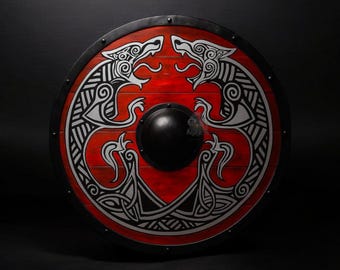 Escudo redondo Viking Raven – Decoração de parede nórdica Valhalla em couro e aço (feito à mão)