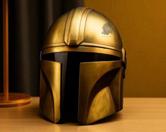 Casco mandaloriano de beskar dorado – Casco de armadura de acero portátil hecho a mano – Casco de cosplay inspirado en Star Wars – Máscara de cazarrecompensas