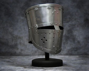 Handgeschmiedeter Mittelalterlicher Klammhelm | 18 Gauge Stahl Kreuzritter Helm