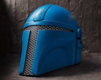Handmade Blue Mandalorian Helmet – Steel Star Warrior Replica, Wearable Cosplay Helmet, Bounty Hunter Armor Prop for Display & Collectors