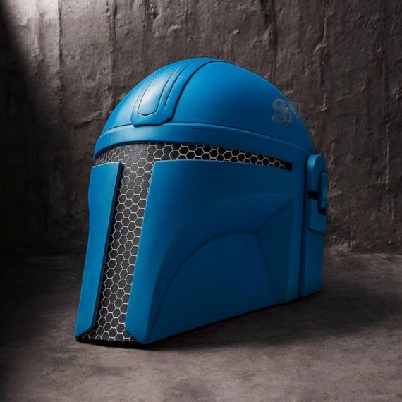 Handmade Blue Mandalorian Helmet – Steel Star Warrior Replica, Wearable Cosplay Helmet, Bounty Hunter Armor Prop for Display & Collectors