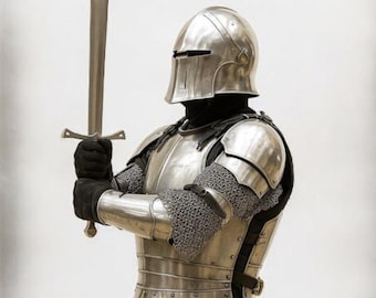 Handgeschmiedeter Stahl Barbuta Ritter Rüstung Set - Ganzkörper Mittelalter Cosplay Kostüm