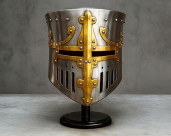 Casque de chevalier croisé en acier de calibre 18 – armure de cosplay médiévale des templiers