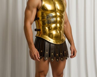 King Leonidas Spartan Muscle Armor Premium Battle Armor Set, Greek Warrior Chest & Back Plate for LARP, Cosplay Collectors