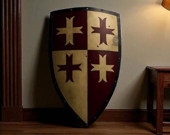 Hand-Painted Templar Shield: Medieval Knight Crusader Armor - 3 Size Options