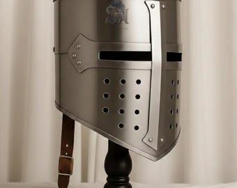 Medieval Crusader Great Helm Templar Steel Helmet, Wearable Knight Armor for LARP, Cosplay & Historical Reenactment