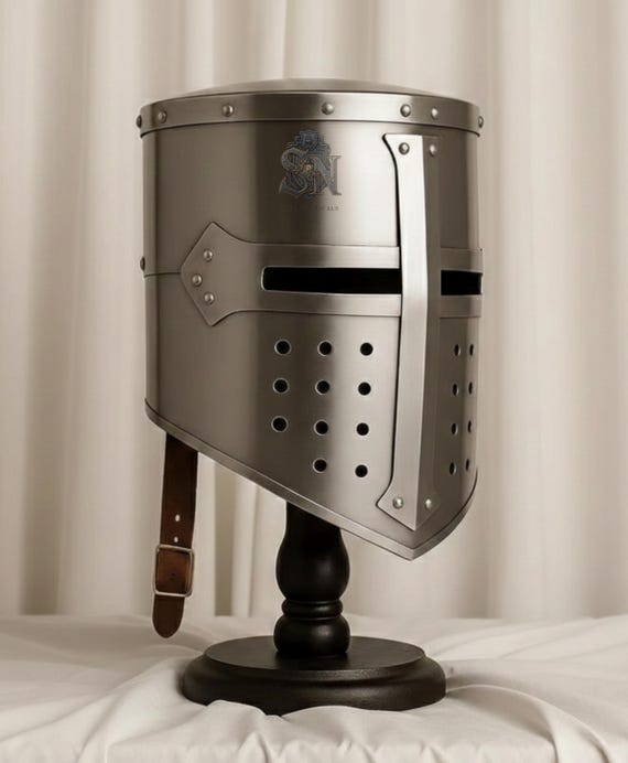 Medieval Crusader Great Helm Templar Steel Helmet, Wearable Knight Armor for LARP, Cosplay & Historical Reenactment
