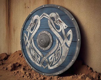 Escudo vikingo Fenrir Lobo de 61 cm (24 pulgadas) hecho a mano: Madera y acero, listo para la batalla.