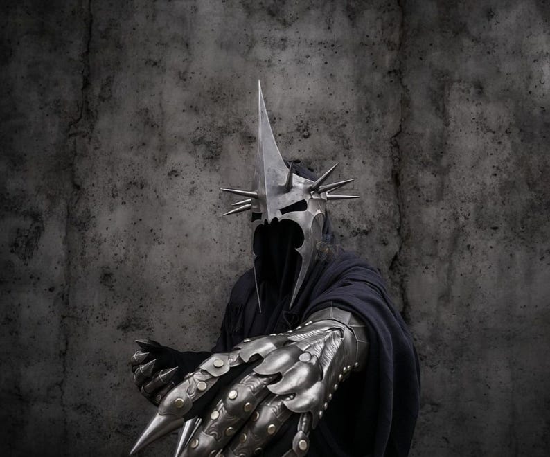 Handmade Nazgul Witch King Helmet & Gauntlets Set, 18 Gauge Steel Medieval Armor, Cosplay LARP Replica, Fantasy Collector Gift