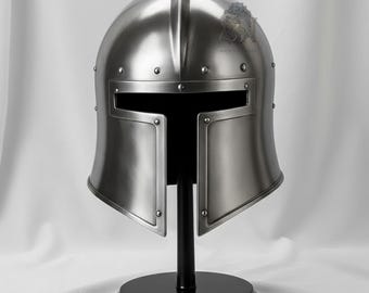 Casque barbouta médiéval italien, armure de chevalier en acier de calibre 18, casque de GN et de cosplay portable, présentoir de guerrier historique