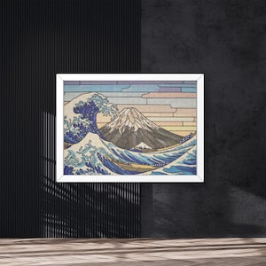 ステンドグラス富士山ジグソーパズル レインボー 北斎風日本美術 (252、500、1000ピース) ユニークなホームデコレーションギフト