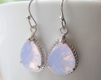 Lavender Opal Teardrop Earrings / Mystic Lavender / Glass Dangle / Teardrop / Bridesmaids / Wedding / 14K Gold Filled Wire / Opal Drop