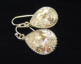 Large Sparkle Cubic Zirconia Teardrop Earrings / CZ Drop / Diamond / Bridal / Bridesmaids / White Gold / 14K Gold Filled Wire / Wedding