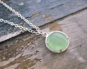 Dainty Mint Green Drop Necklace / Coin Necklace / Sterling Silver / Sea Glass / Beach / Nautical / Jewelry / 925 / Simple / Minimalist