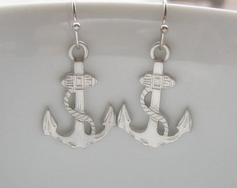 Nautical Anchor Silver Dangle Earrings, Nautical Earrings, Anchor Earrings, Gift