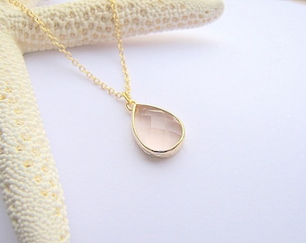 Blush Pendant Necklace / Blush Teardrop Necklace / Blush Gold Necklace / Bridesmaids / Blush Drop / Bridal / Wedding / Gift