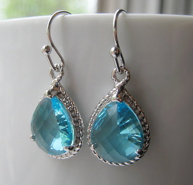 Aquamarine Drop Earrings / Glass Dangle / Teardrop / Aqua Blue - Etsy