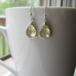 Yellow Citrine Bridal Earrings Glass Dangle Teardrop Earrings, Bridesmaids, Wedding, Teardrop Earrings, 14K Gold Filled Wire, Topaz