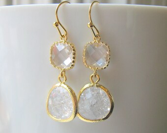Clear Drop Bridesmaids Earrings / Glass Dangle / Drop Earrings / Wedding / Bridal Party / 14K Gold Filled Wire / Dangle / Sparkle / Gift