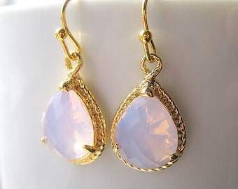 Lavender Opal Teardrop Earrings / Mystic Lavender / Glass Dangle / Teardrop / Bridesmaids / Wedding / 14K Gold Filled Wire / Gold / October