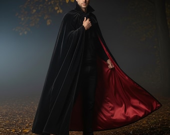 Victorian Velvet Vampire Cape, Black Halloween Costume Cloak, Gothic Cosplay Outfit