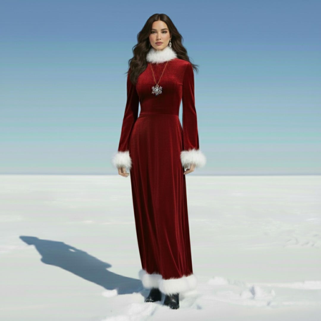 Red Velvet Christmas Maxi Dress, Faux Fur Trim Gown Etsy — free download