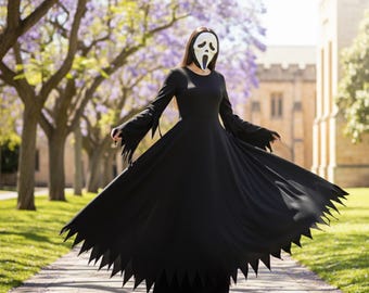 Scream Costume Dress, Halloween Ghostface Scream Costume, Women's Witch Scream Dress, Halloween Ghostface Dress, Black Gothic Scream Dress