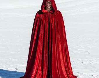 中世の赤いマント、ロングプラスサイズのケープ、ウールの魔女のマント