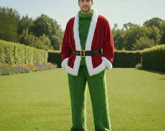 Full Grinch Christmas Costume, Green Monster Costume Set, Grinch Inspired Christmas Outfit, Mascot Inspired Costume, Grinch Santa Costume