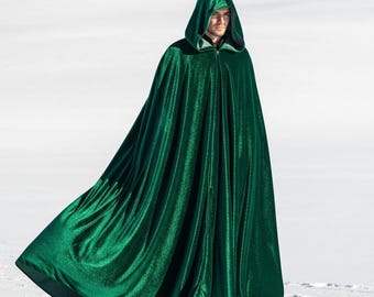 Gothic Victorian Green Hooded Velvet Cape, Goth Vampire Cloak, Medieval Cloak, Men's Vampire Costume, Witch Wizard Cape, Long Vampire Cloak