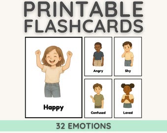 Printable Emotion Flashcards for Kids | 32 Feelings Cards for Calm Corner | SEL Classroom PDF