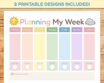 Planificador semanal imprimible para niños / Organizador colorido para niños / Cuadro de rutinas para la educación en casa y uso doméstico