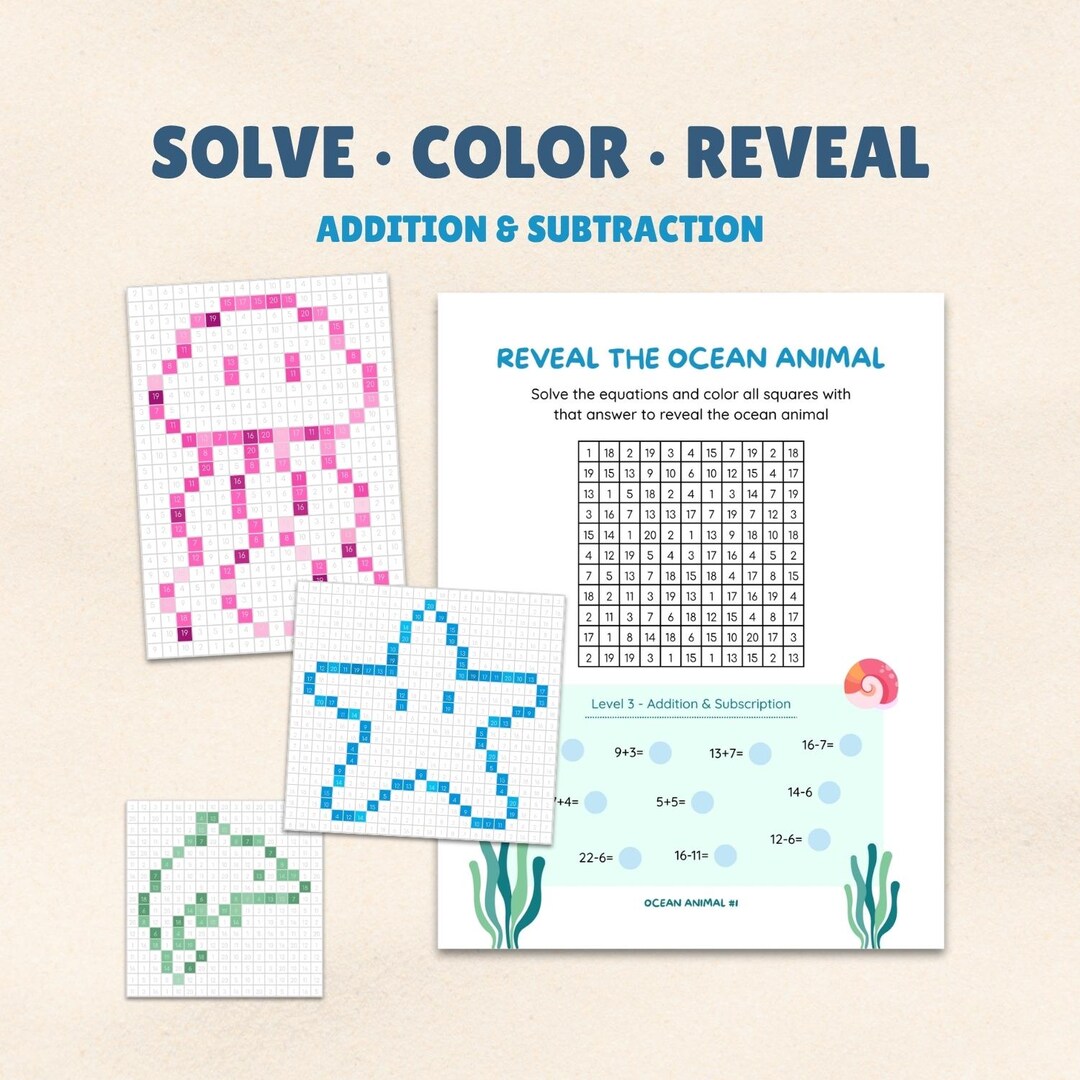 Math Color by Number | Ocean Animals Coloring | Addition & Subtraction ...