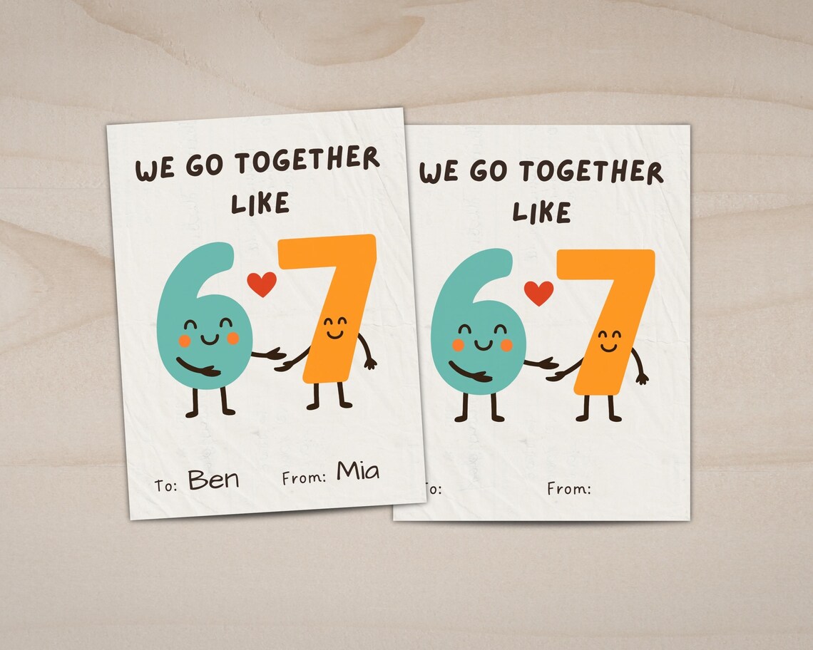 Printable 67 Valentine Cards | Set of 3 Six Seven Designs | Classroom ...
