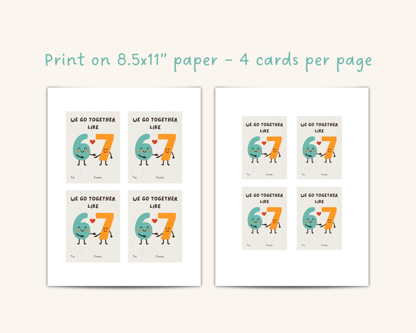 6 7 Printable Valentine Card We Go Together Like Six Seven