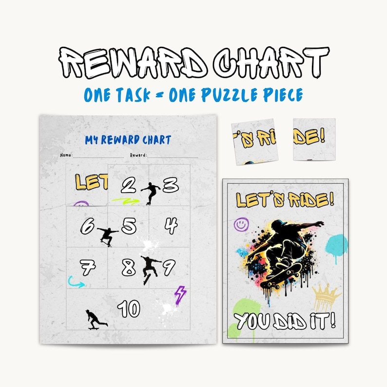 Skateboard Puzzle Reward Chart | Printable Chore Chart for Kids | Task ...
