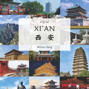 以下が含まれることがあります： 中国西安の様々なランドマークと風景をフィーチャーした旅行をテーマにしたコラージュ。画像には、塔、寺院、山の景色が含まれており、「CHINA TRAVEL」と「City of Xi'an」というテキストが表示されています。