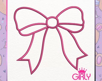 Side Bow Applikation, Stickdatei für Sweatshirt Saum | Ribbon Patch Maschinendatei | Niedliche Schleife Outline Stitch | Sofort Download