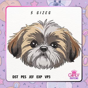 Shih Tzu Dog Embroidery Design | Cute Puppy Pattern | Pet Lover Gift | 5 Sizes | DST PES JEF