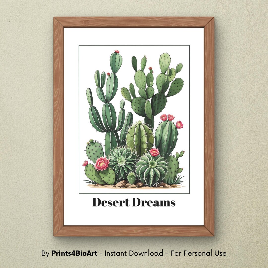 Retro Cactus Art Print | Vintage Botanical Succulent Decor (digital ...