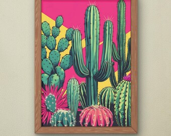 Mid-Century Modern Cactus Print | Vibrant Botanical Wall Art (Digital Download) | Code #002