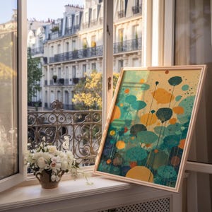 Impression d'art botanique abstrait | Bleu sarcelle, moutarde, rouille (téléchargement numérique) | Code #079