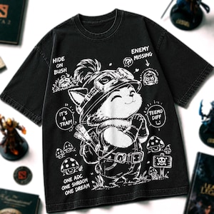 ティーモ リーグ・オブ・レジェンド ゲーミング T シャツ スウェットシャツ パーカー、面白いキノコのミーム T シャツ、トップレーン メイン ゲーマー ギフト、ヴィンテージ ウォッシュ ユニセックス アパレル。