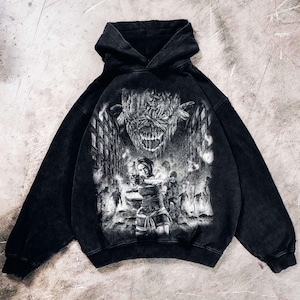 Vintage Bleached Art Survival Horror Game Nemesis Hoodie, T-Shirt, Retro Washed Heavyweight Apparel, Perfect Gift For Gaming Enthusiasts.
