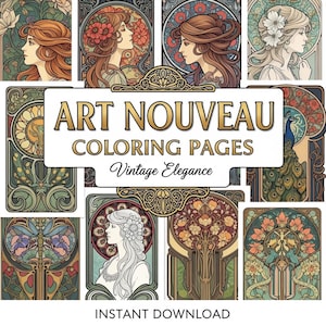 Art Nouveau Coloring Book: 15 Elegant Designs for Adults (Digital Download)