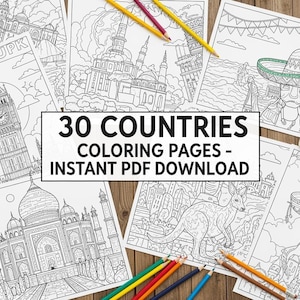 Pages à colorier du tour du monde - Plus de 30 pays PDF éducatifs à télécharger | Cahier d&#39;activités de géographie pour enfants | Coloriage de voyage à imprimer