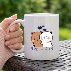 Söt parkrammugg, kawaii björn och kanin med personliga namn kaffekopp, romantisk present till par